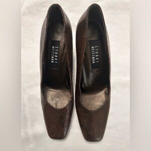 Stuart Weitzman Dark Brown Snake Skin Textured Heels